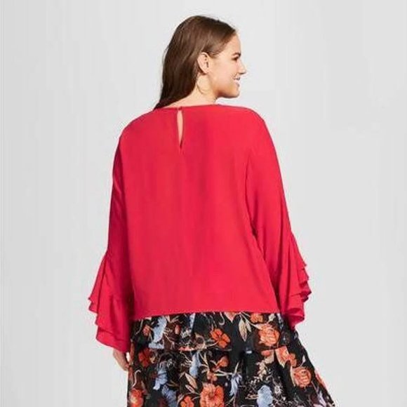 Who What Wear Long Sleeve Red Ruffle Top Size Large - Picture 9 of 12